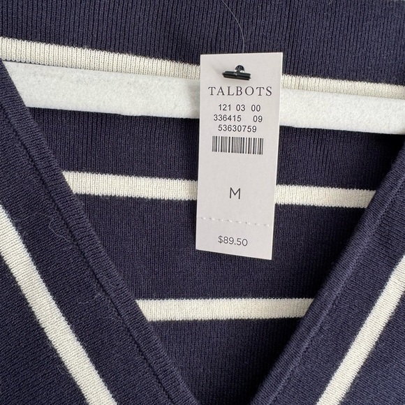 NWT Talbots Chevron Stripe V-Neck Sweater Pullover Top Casual Navy White Size M - Picture 8 of 8